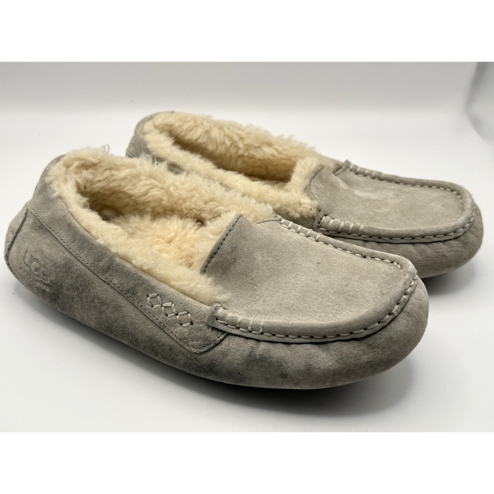 Ugg Ansley Sheepskin Suede Slippers Women 6 Gray Rubber Outsole Comfort